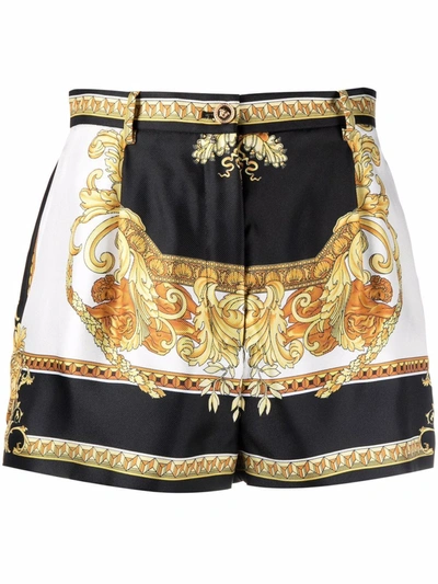 Shop Versace Baroque-print Silk Shorts In Black