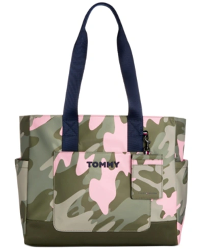 Tommy Hilfiger Piper Recycled Nylon Tote In Pink Green Camo | ModeSens