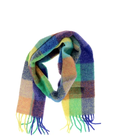 Shop Acne Studios Check Wool Scarf In Green