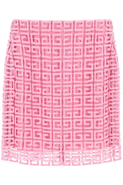 Shop Givenchy 4g Guipure Mini Skirt In Pink