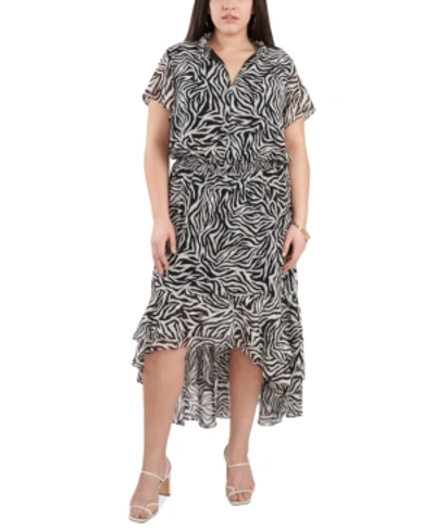 Shop 1.state Trendy Plus Size Printed High-low Dress In Chic Zebra