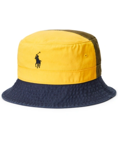 Shop Polo Ralph Lauren Men's Cotton Chino Bucket Hat In Chrome Yellow/newport Navy