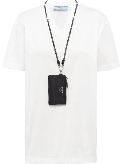 Shop Prada Pouch-detail V-neck T-shirt In White