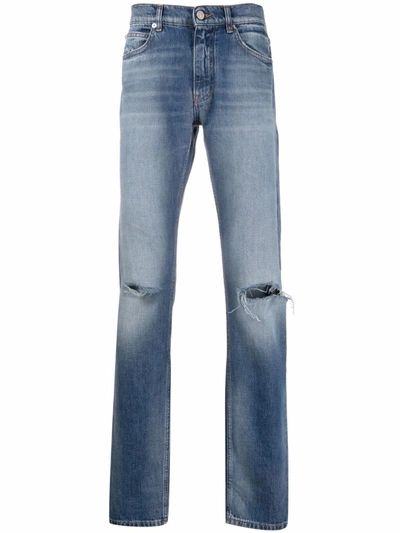 Versace Distressed-effect Straight-leg Jeans In Blue