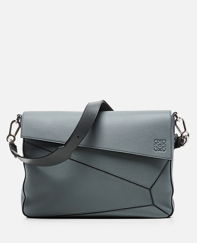 Puzzle Messenger Bag In Soft Grained Calfskin Gunmetal In Blue