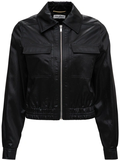 Shop Saint Laurent Drawstring Waist Jacket In Black