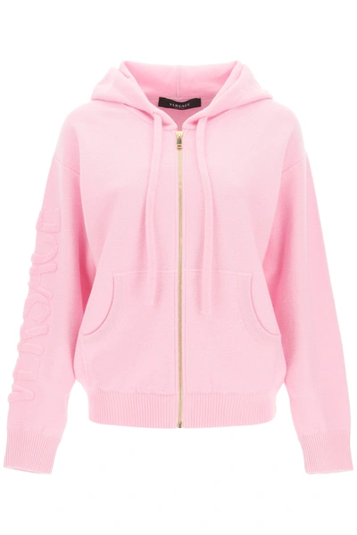 Shop Versace Wool And Cashmere Hoodie In Pink