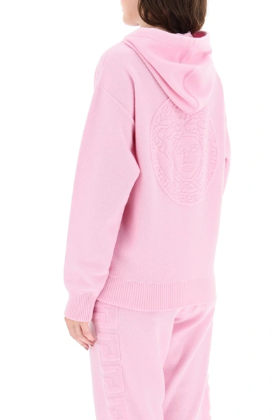 Shop Versace Wool And Cashmere Hoodie In Pink