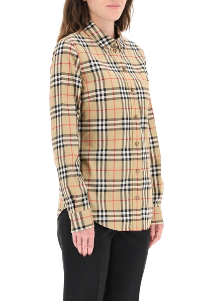 Shop Burberry Lapwing Button Down Shirt In Beige,brown