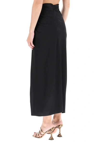 Shop Magda Butrym Satin Midi Skirt With Knot In Black