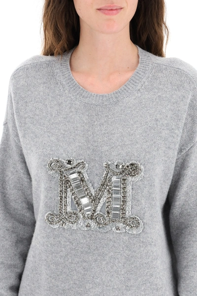 Shop Max Mara Rodeo Sweater M Logo With Crystals In Grey