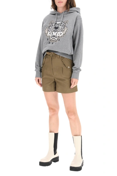 Shop Kenzo Hoodie With Tiger Embroidery In Grey,white,silver