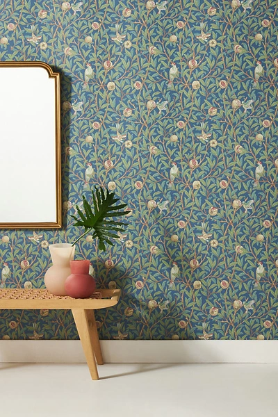Shop Morris & Co. Bird & Pomegranate Wallpaper By  In Blue Size Swatch
