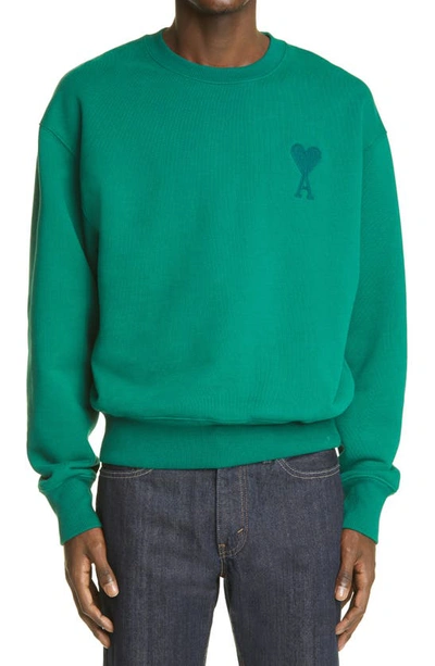 Shop Ami Alexandre Mattiussi Ami De Coeur Embroidered Organic Cotton Sweatshirt In Green