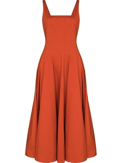 Shop Staud Wells Sleeveless Midi Dress In 橘色
