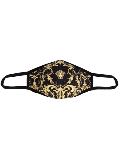 Shop Versace Baroque Print Face Mask In 黑色