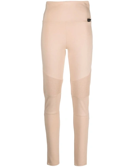 Philipp Plein Ribbed-panel Biker Leggings In 中性色