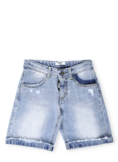 Msgm Cotton Jeans Bermuda Short In Denim Blu
