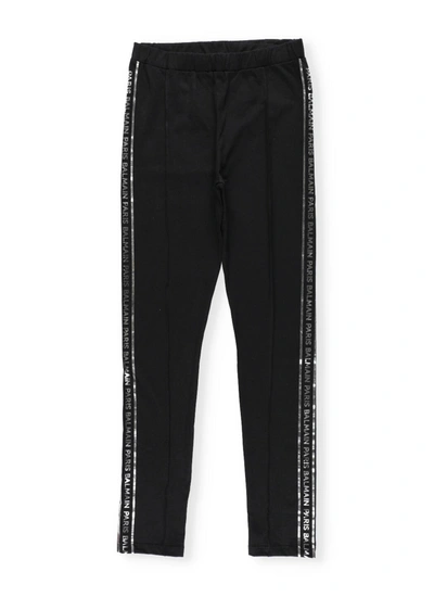 Balmain Teen Side Stripe Track Pants In Nero/argento