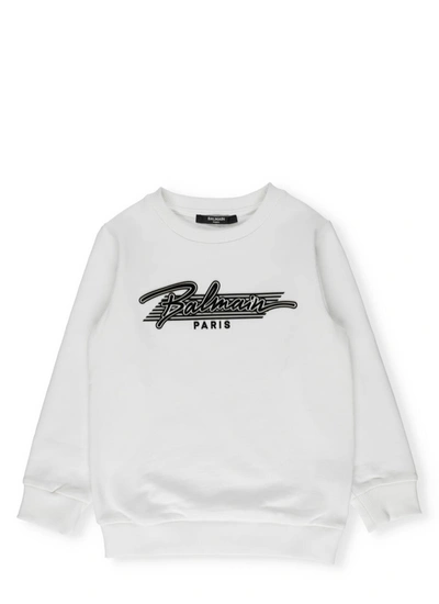 Shop Balmain Cotton Sweatshirt In Bianco/nero