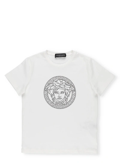 Shop Versace Cotton T-shirt In Bianco+canna Fucile