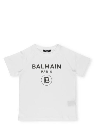 Shop Balmain Logo T-shirt In Bianco/argento
