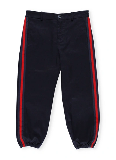 Shop Gucci Cotton Pants In Urban Blue