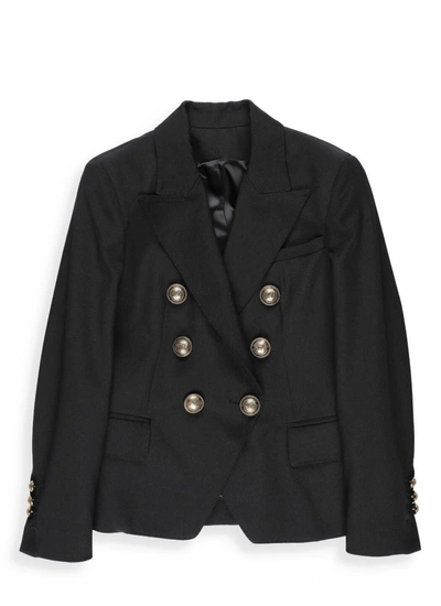 Shop Balmain Virgin Wool Double Breasted Blazer In Black