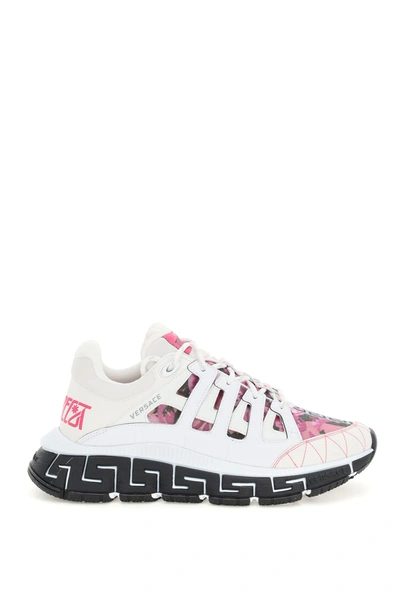 Shop Versace Trigreca Sneakers In White Pale Pink Multi (white)