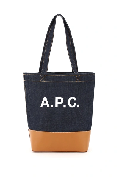 Shop Apc Axelle Denim Small Tote Bag In Caramel (blue)