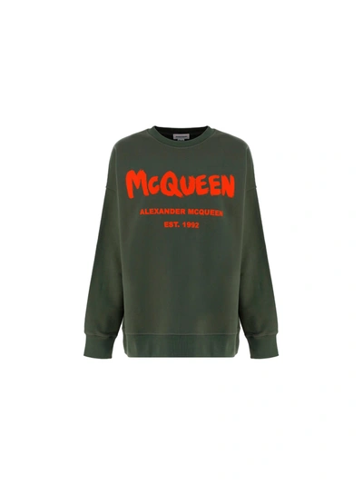 Shop Alexander Mcqueen Sweatshirt In Khaki/orange