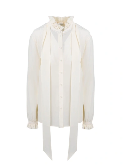 Shop Saint Laurent Blouse In Crepe De Chine And Rouches In White