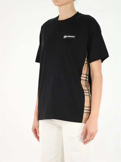 Shop Burberry Oversized Cotton T-shirt With Vintage Check Inserts In Black