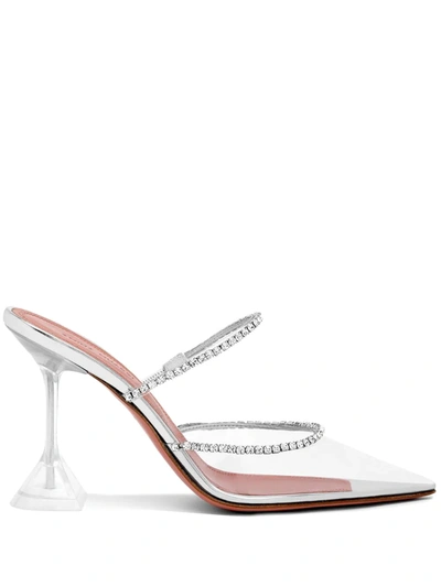 Amina Muaddi Gilda Crystal-embellished Metallic Leather And Pvc Pumps In Weiss