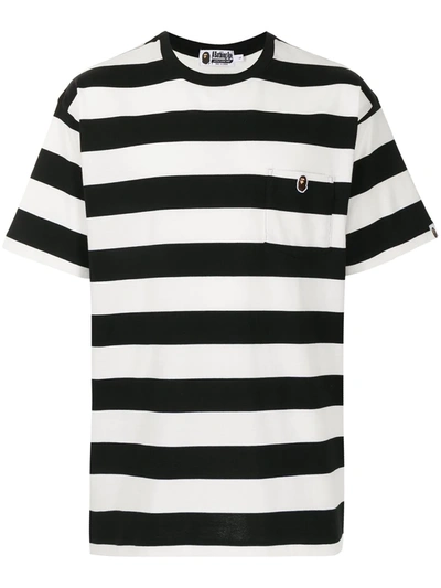 Shop A Bathing Ape Stripe-pattern Cotton T-shirt In Weiss