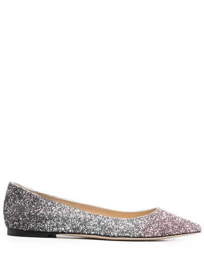 Shop Jimmy Choo Romy Glitter-effect Ballerina Shoes In Silber