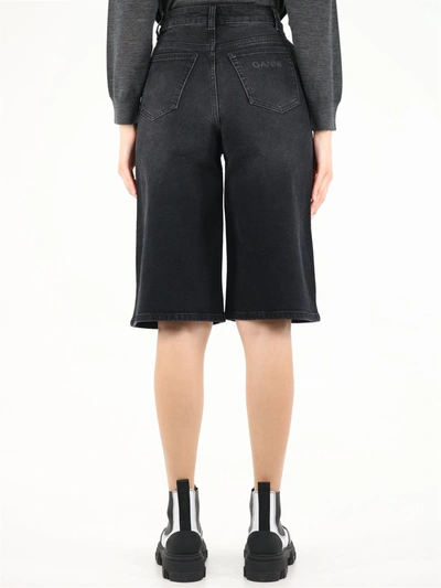 Shop Ganni High-waisted Stretch Denim Bermuda Shorts In Black