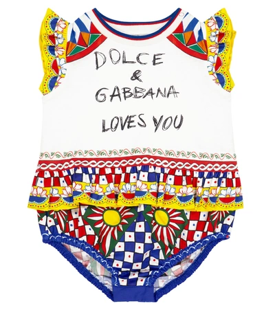 Shop Dolce & Gabbana Baby Printed Cotton Romper In 彩色