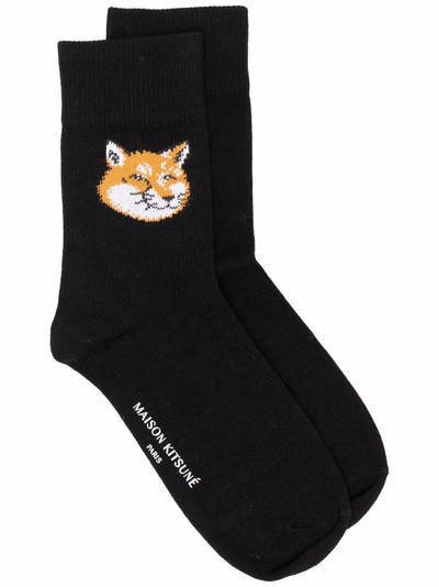 Shop Maison Kitsuné Signature Fox Socks In Black