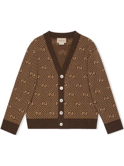 Shop Gucci Gg Stripe Wool Cardigan In Brown