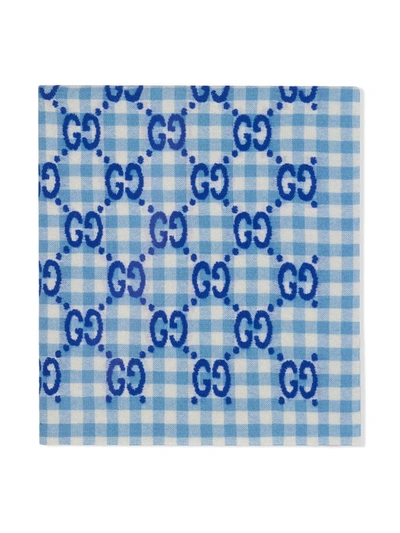Shop Gucci Gg Check Wool Blanket In Blue