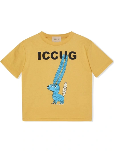 Shop Gucci Freya Hartas Print T-shirt In Yellow