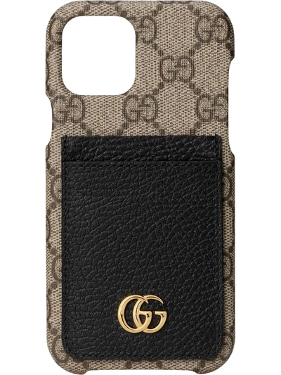 Gucci Gg Marmont Case For Iphone 12 And Iphone 12 Pro In Gg Supreme And Black Leather Modesens