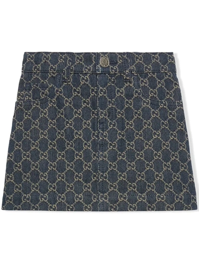 Shop Gucci Gg Jacquard Denim Skirt In Blue