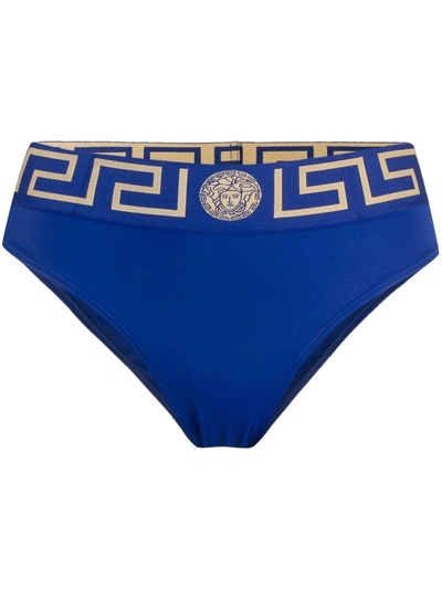 Shop Versace Greca Key Bikini Bottoms In Blue