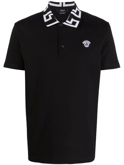 Shop Versace Greca-trim Medusa-plaque Polo Shirt In Black