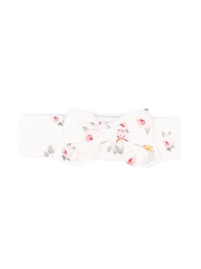 Shop Monnalisa Bow-embellished Floral-print Headband In White