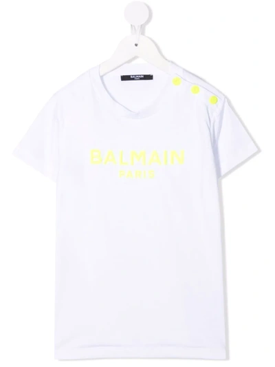 Shop Balmain Logo-print Cotton T-shirt In White