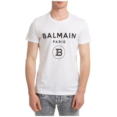 Shop Balmain Men's Short Sleeve T-shirt Crew Neckline Jumper In White