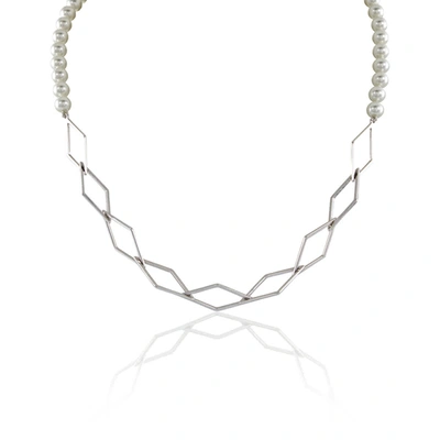 Shop Misaki Marimba Rhodium Plated And Glass Pearl Necklace In Silver Tone,white
